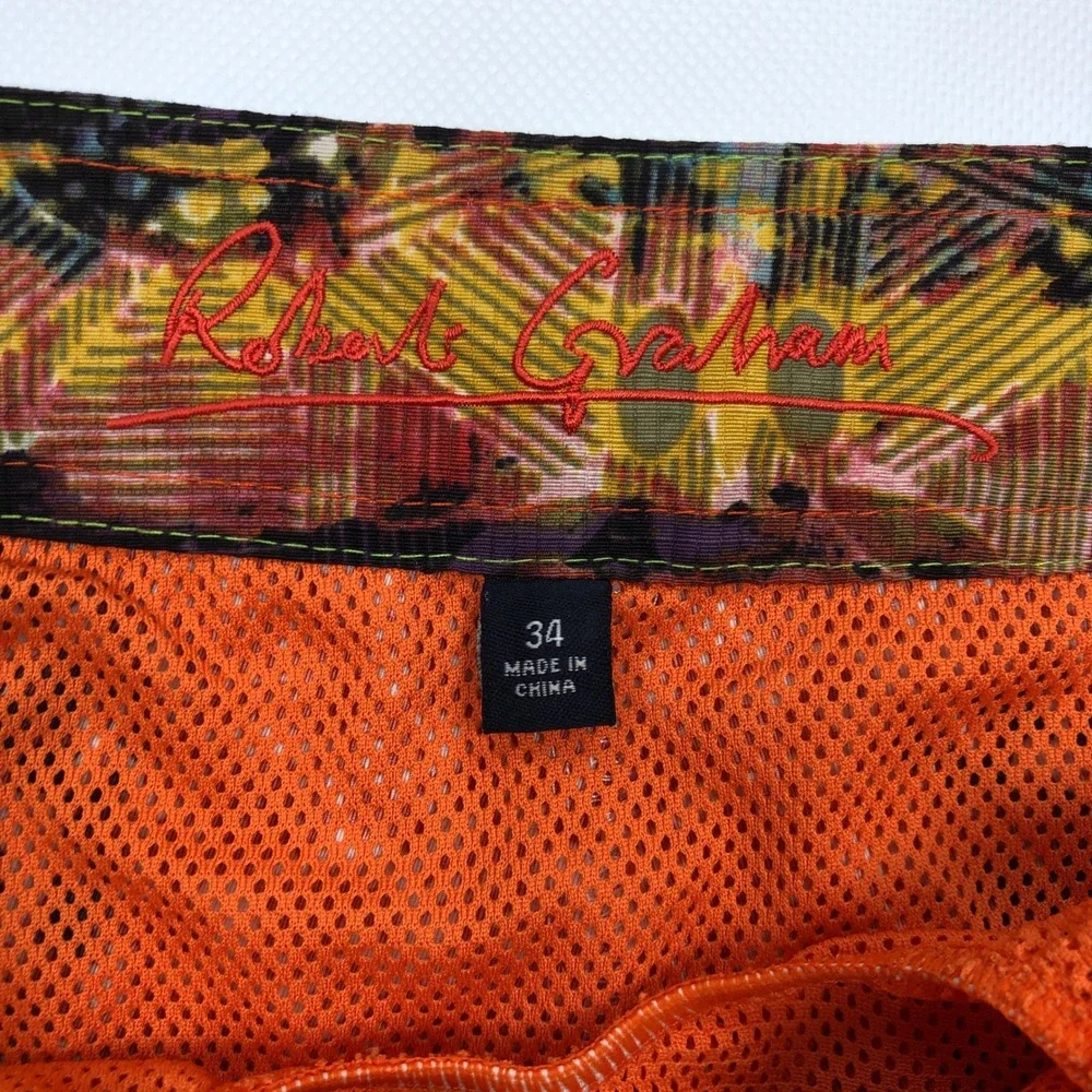Robert Graham Mens 34 Swim Trunks Board Shorts Tropical Palm Tree Chain Stitch